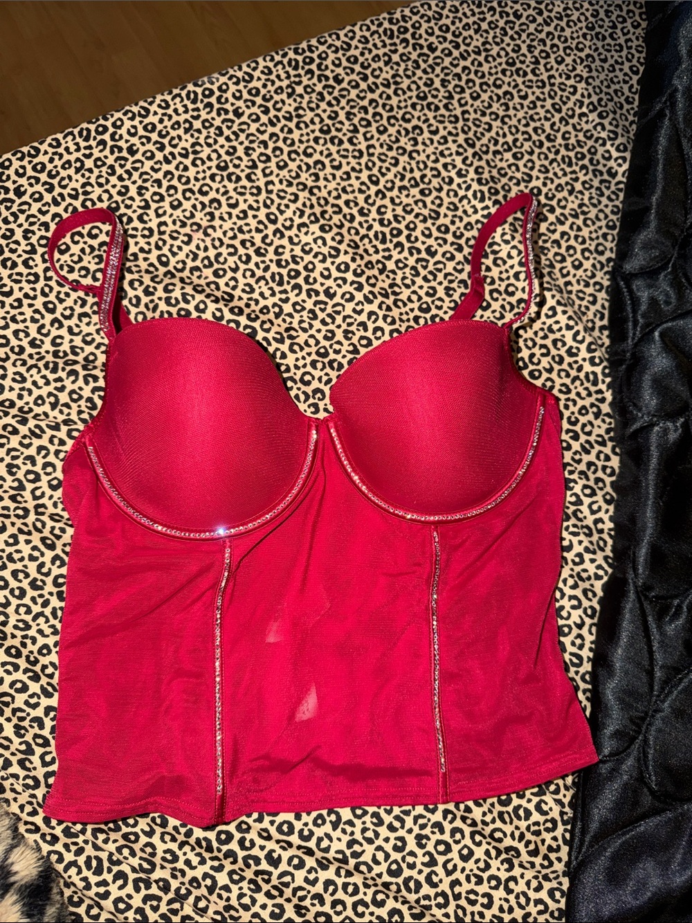 PINK Victoria's Secret Red Rhinestone Bustier Camisole